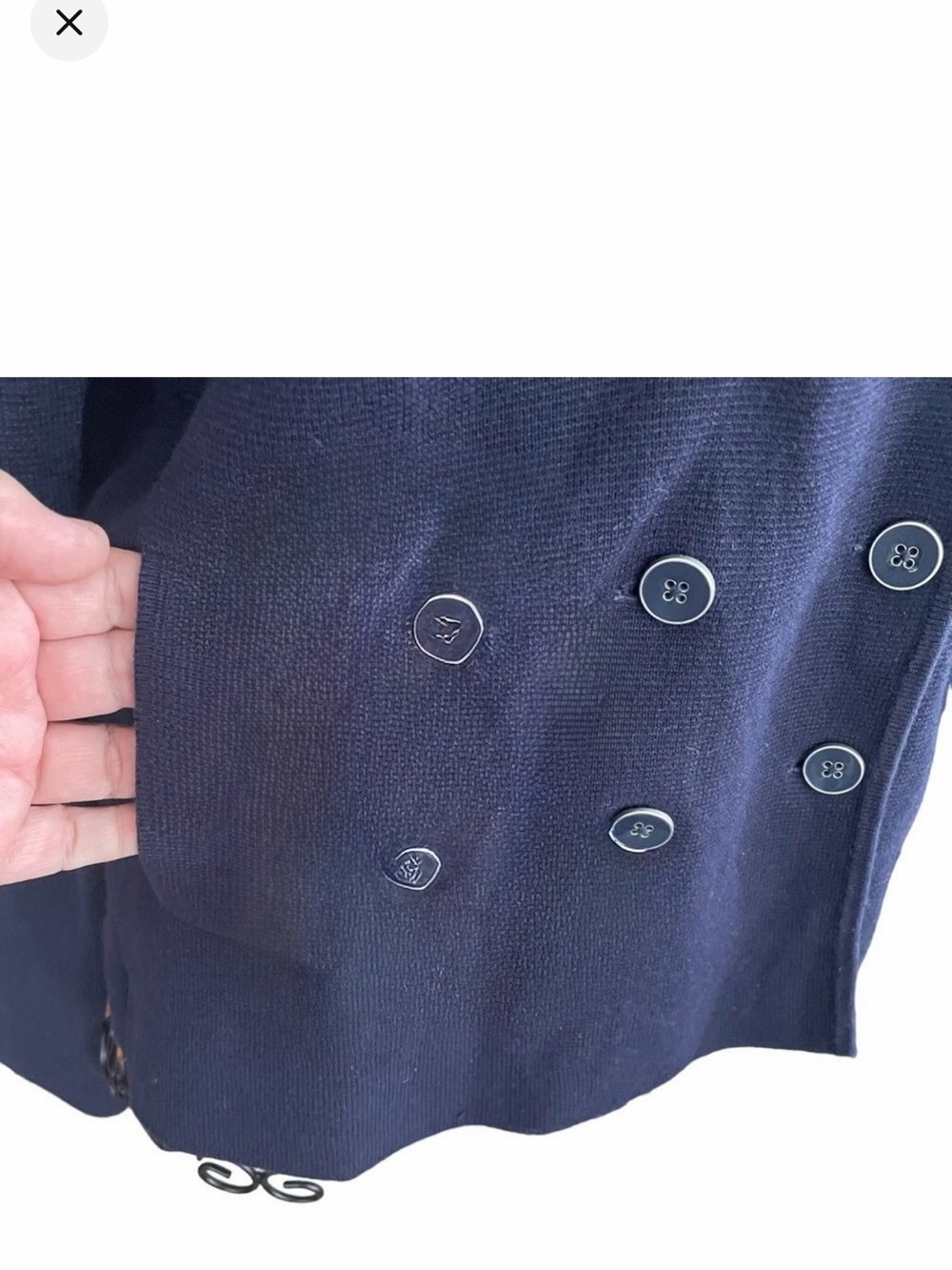 Talbots Nautical Navy Blue Double Breasted Textured Cardigan Sweater Women Sz M - Picture 5 of 10